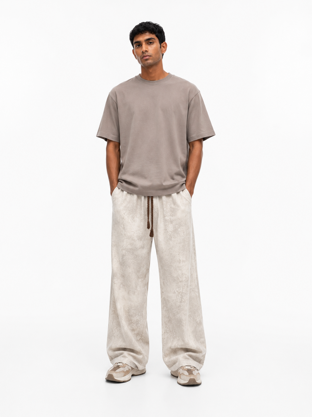 Acid Wash Wide Leg Pants – Cream