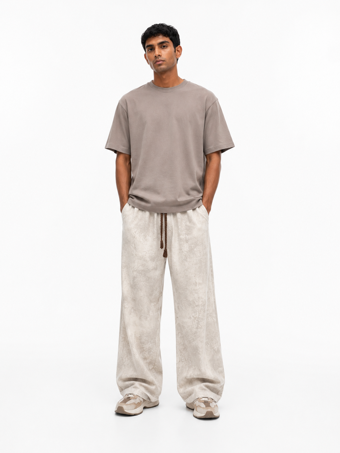 Acid Wash Wide Leg Pants – Cream