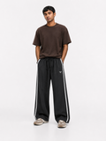Side Stripe Wide Leg Track Pants – Black