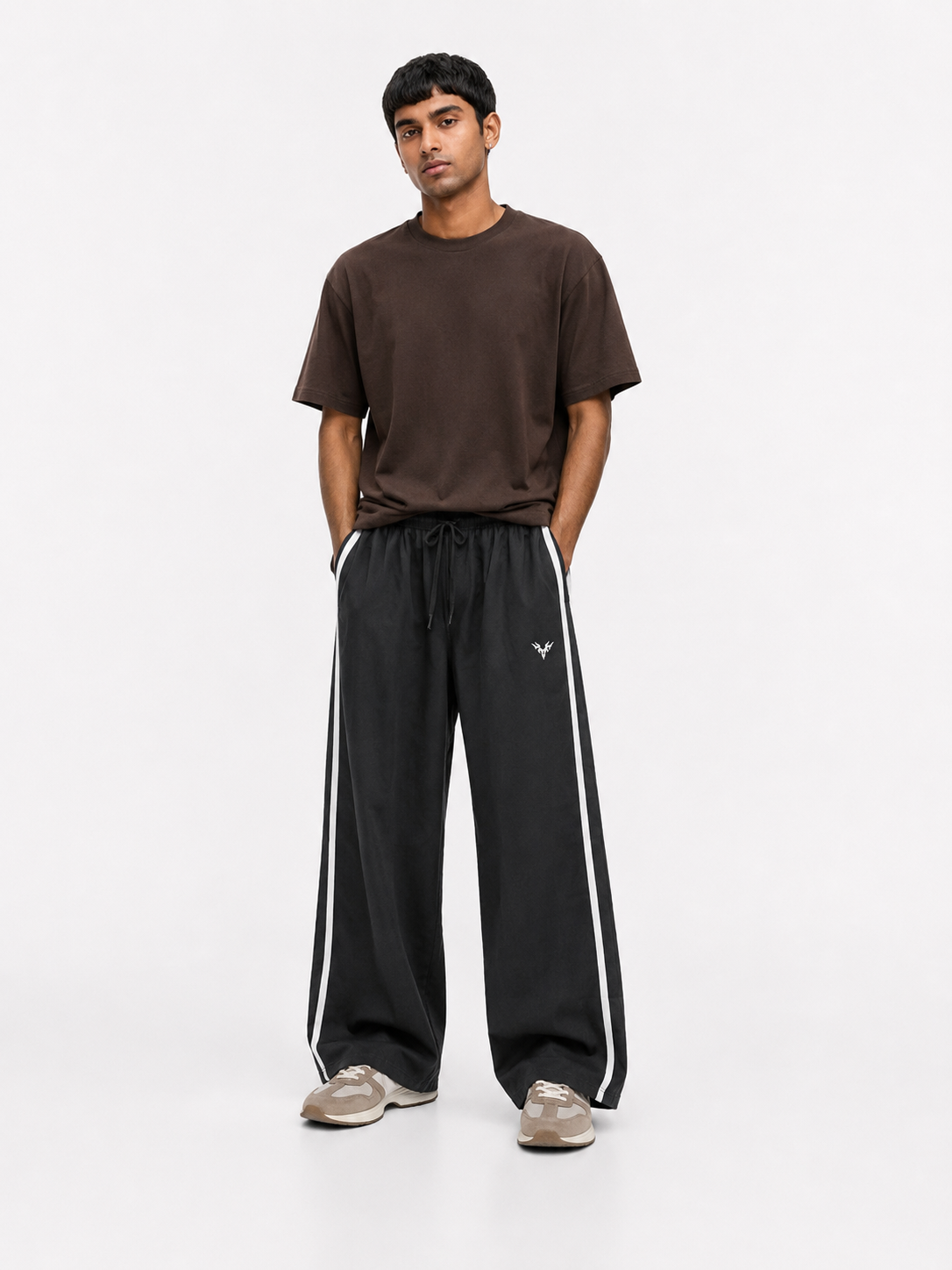 Side Stripe Wide Leg Track Pants – Black
