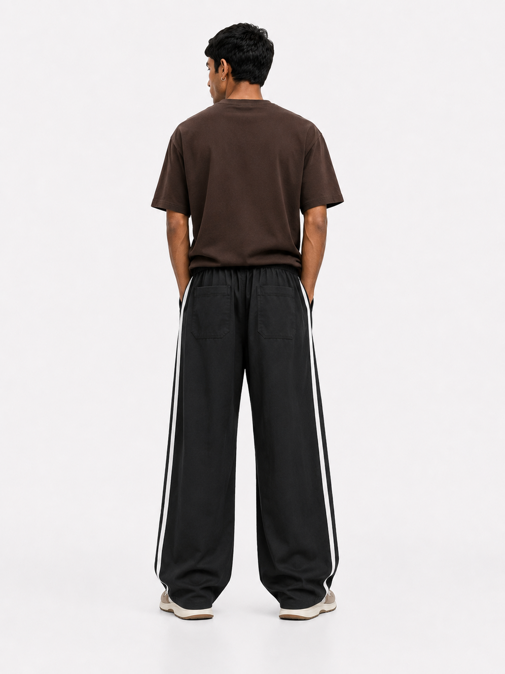 Side Stripe Wide Leg Track Pants – Black