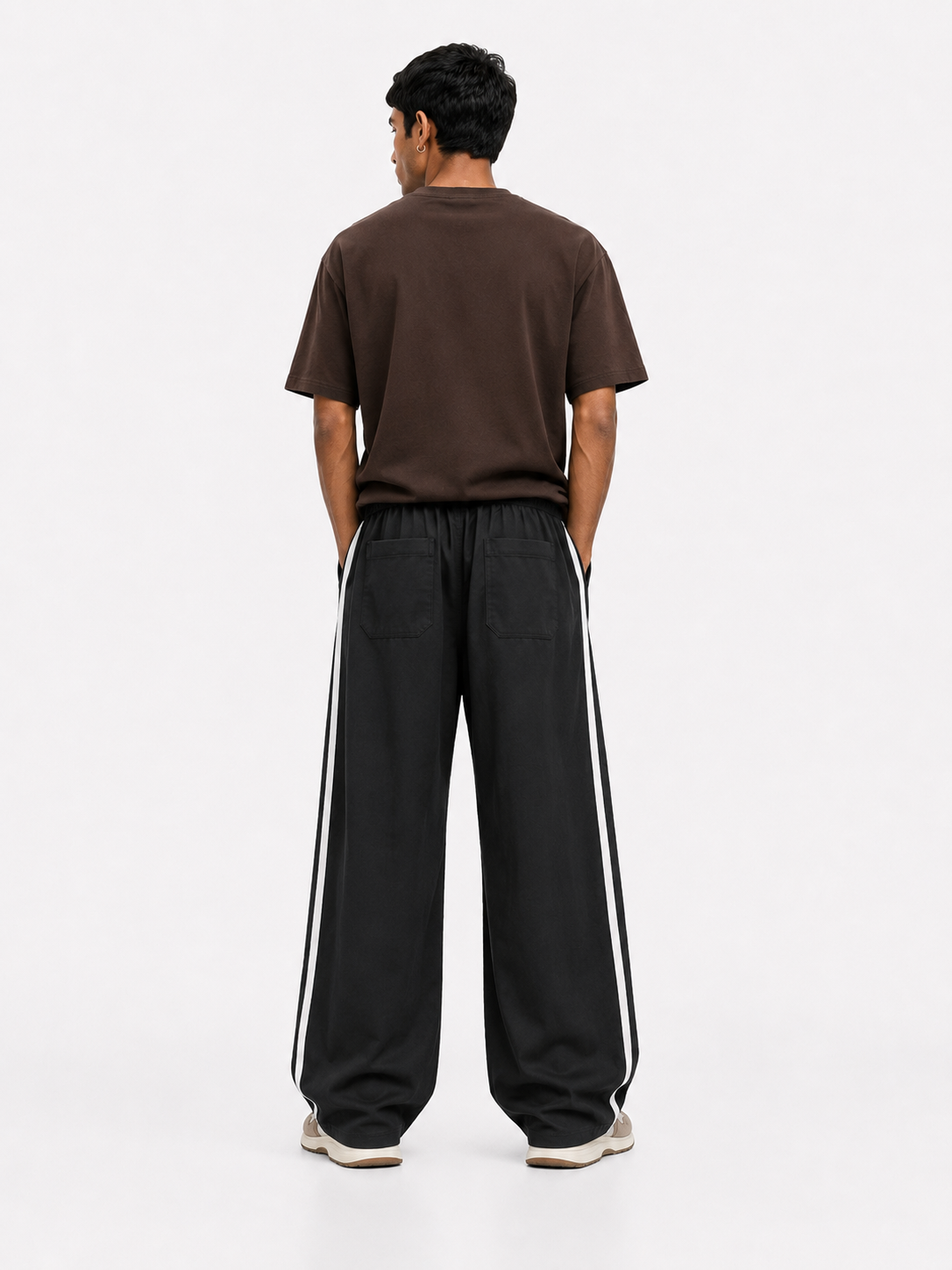 Side Stripe Wide Leg Track Pants – Black