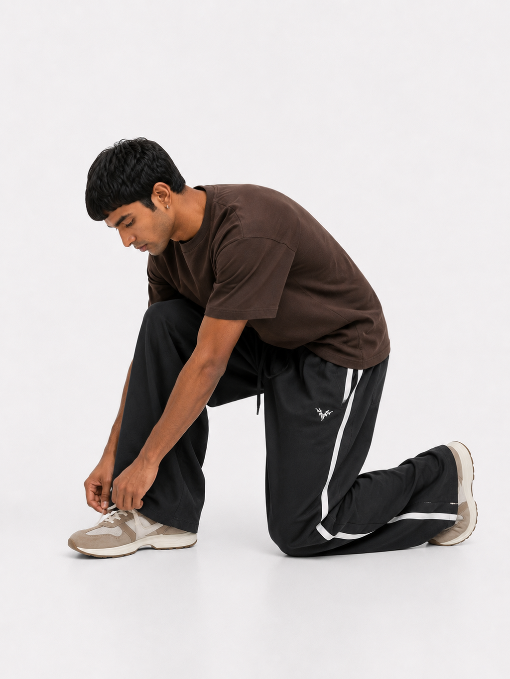 Side Stripe Wide Leg Track Pants – Black