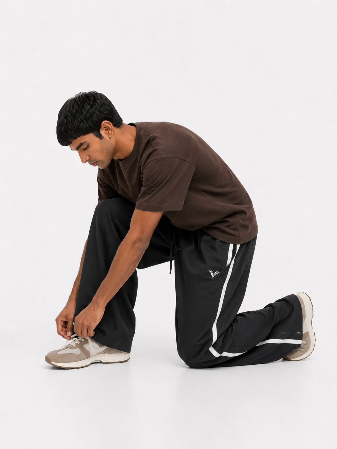 Side Stripe Wide Leg Track Pants – Black