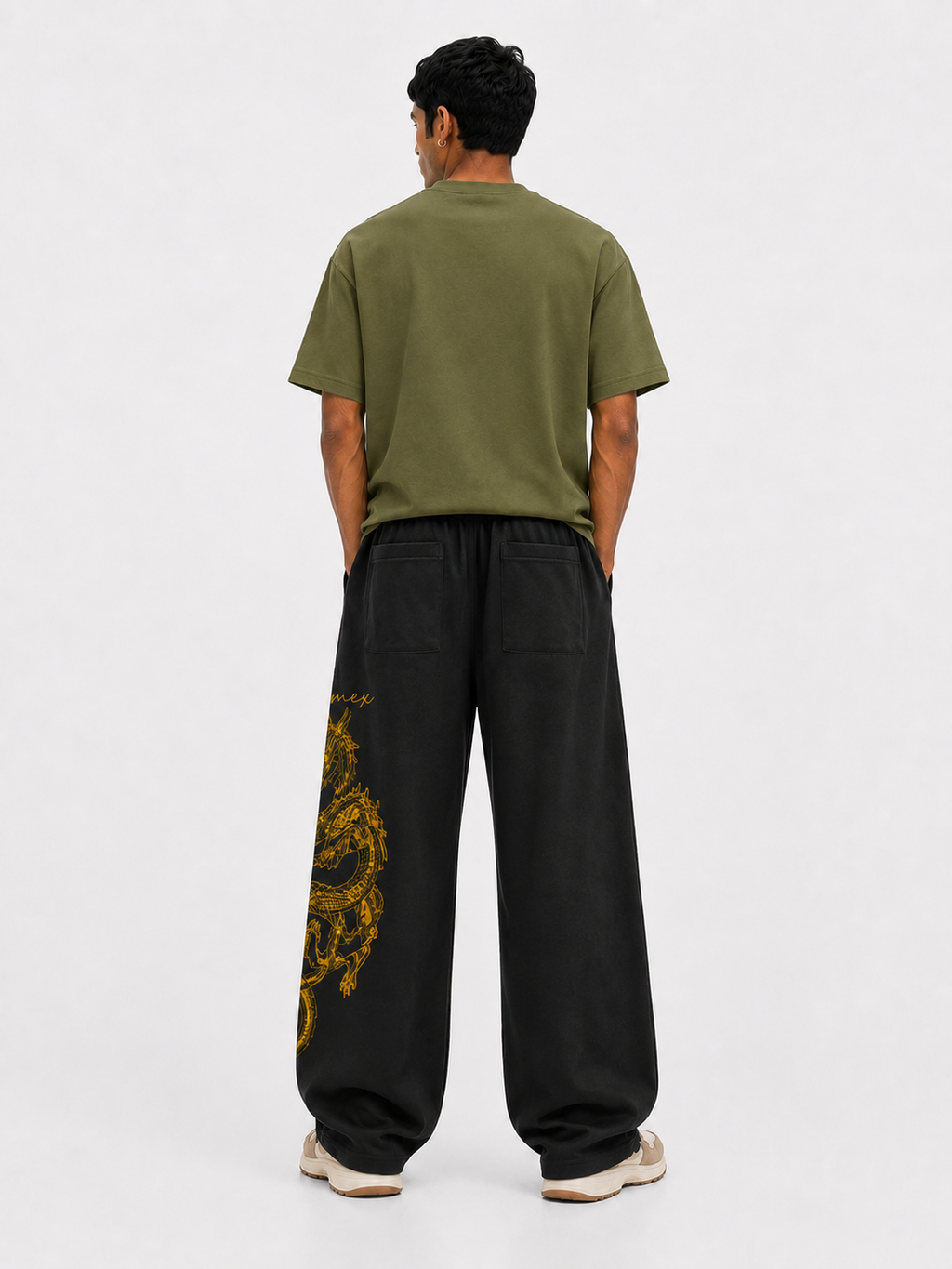 Dragon Print Baggy Sweatpants – Black