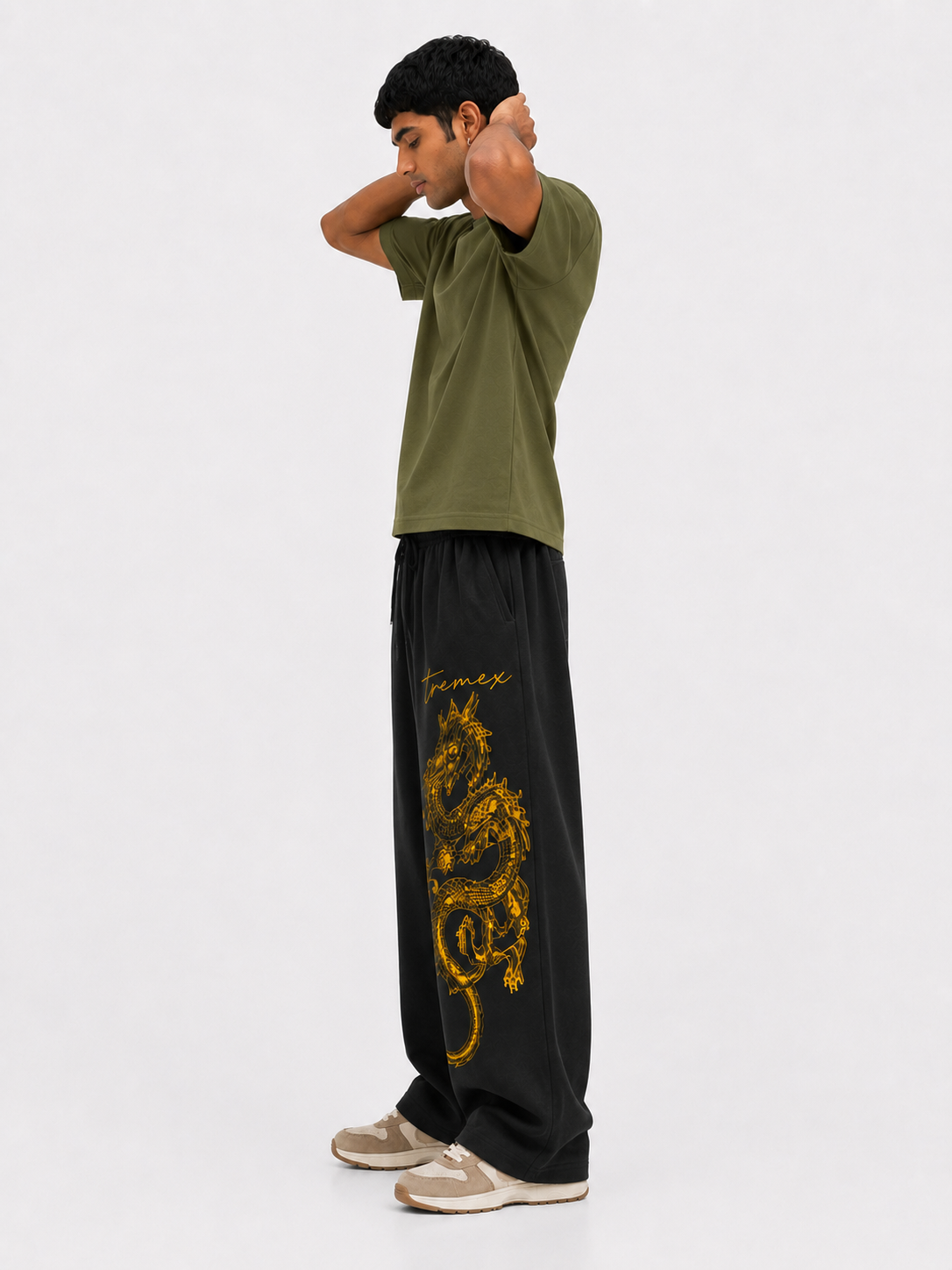 Dragon Print Baggy Sweatpants – Black