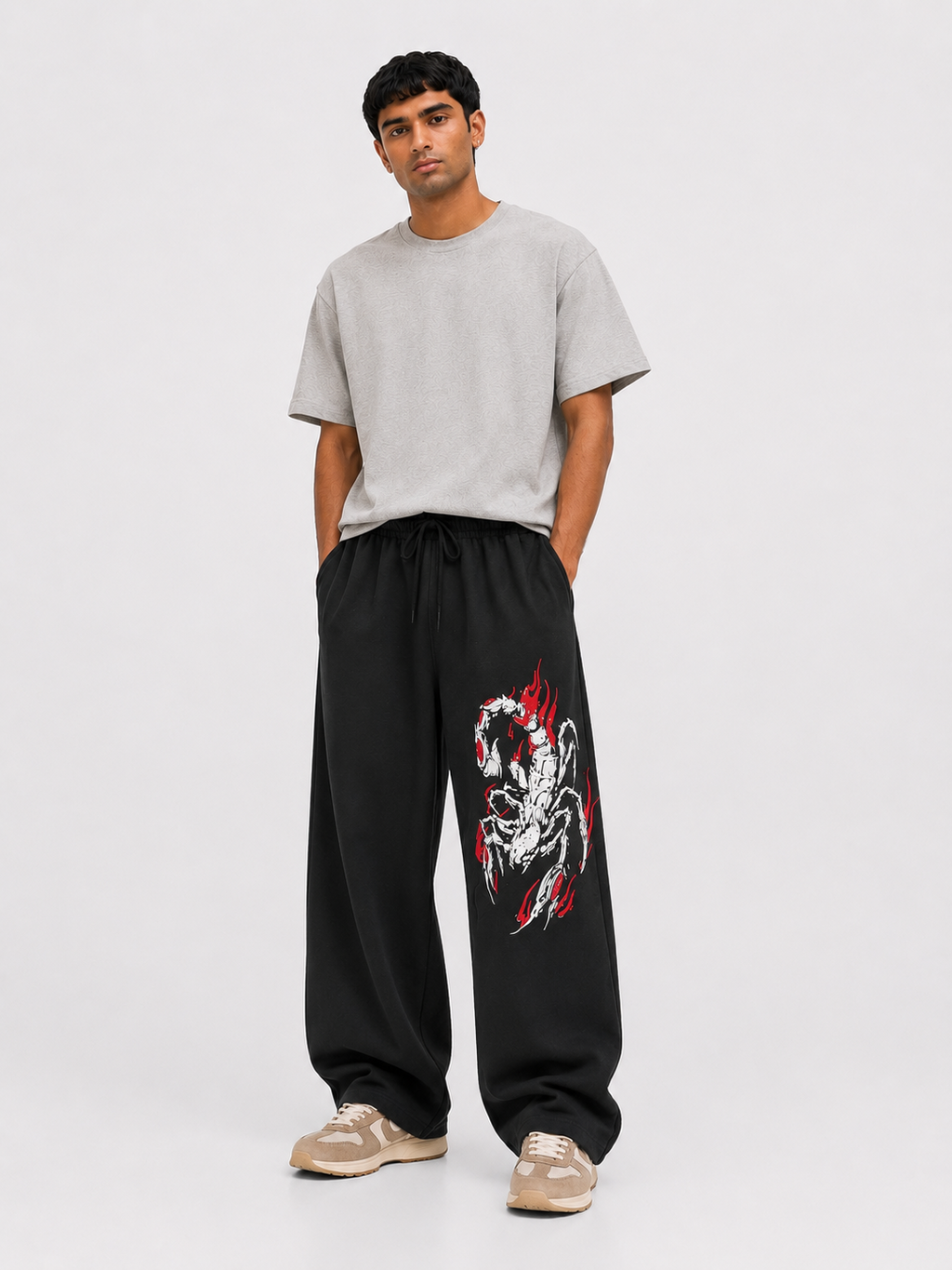Scorpion Flame Baggy Sweatpants – Black