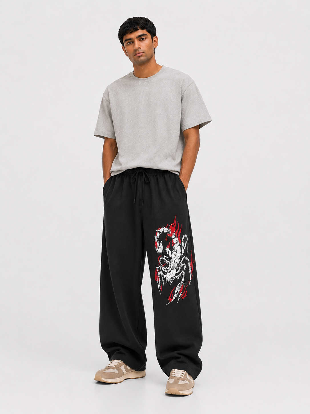 Scorpion Flame Baggy Sweatpants – Black