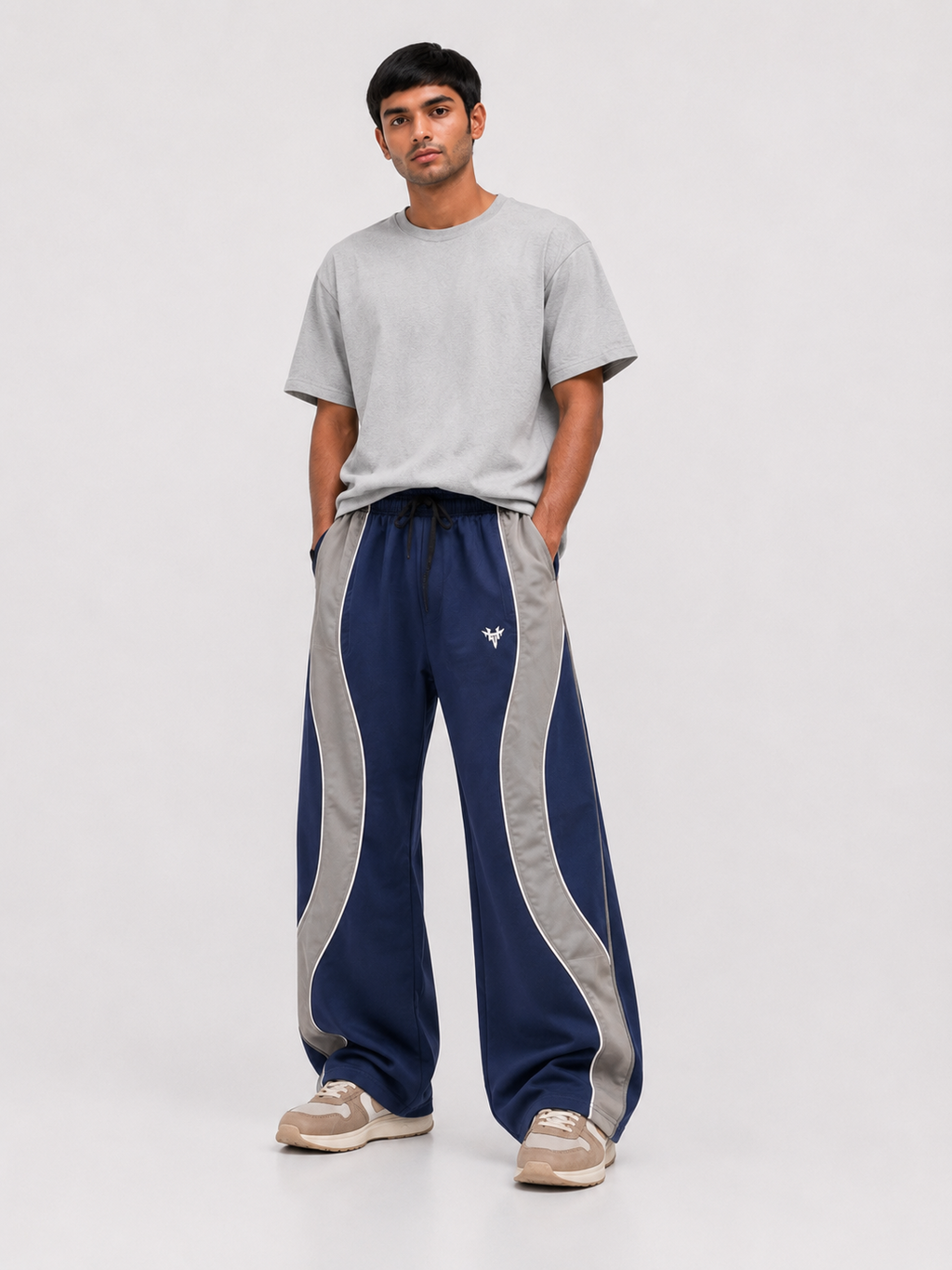 Curve Panel Track Pants – Navy & Grey