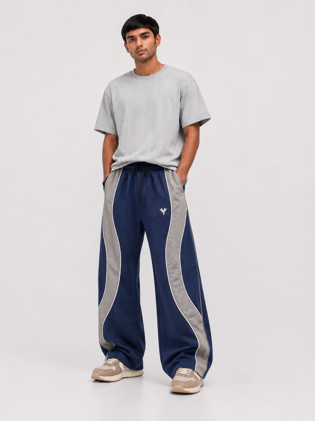 Curve Panel Track Pants – Navy & Grey