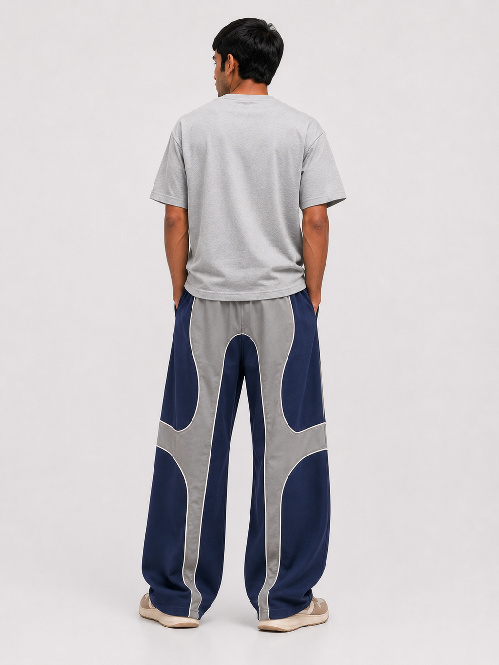 Curve Panel Track Pants – Navy & Grey