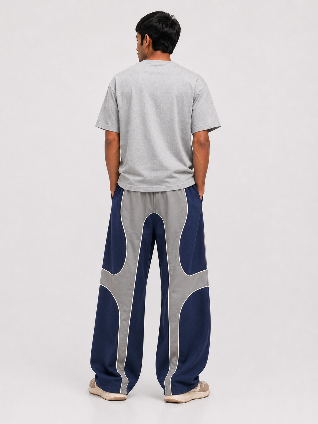 Curve Panel Track Pants – Navy & Grey