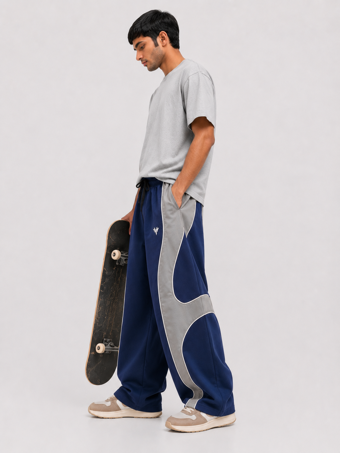 Curve Panel Track Pants – Navy & Grey
