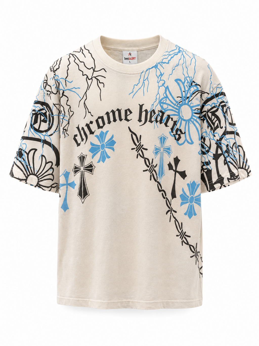 Gothic Cross & Lightning Graphic Tee - White