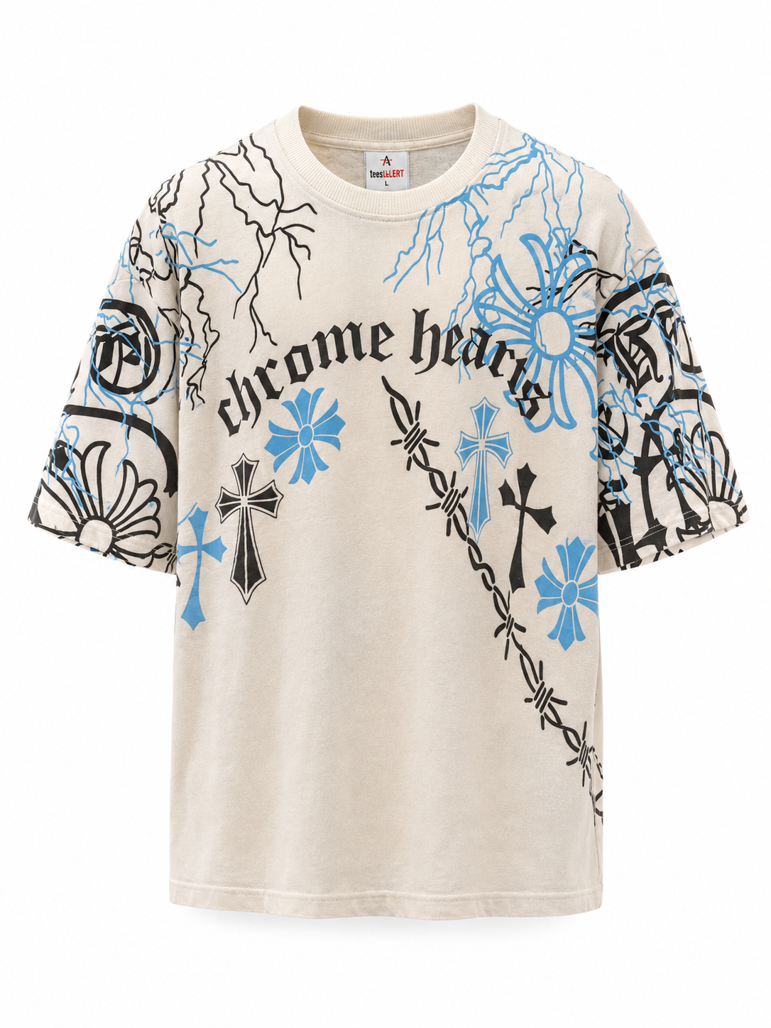 Gothic Cross & Lightning Graphic Tee - White