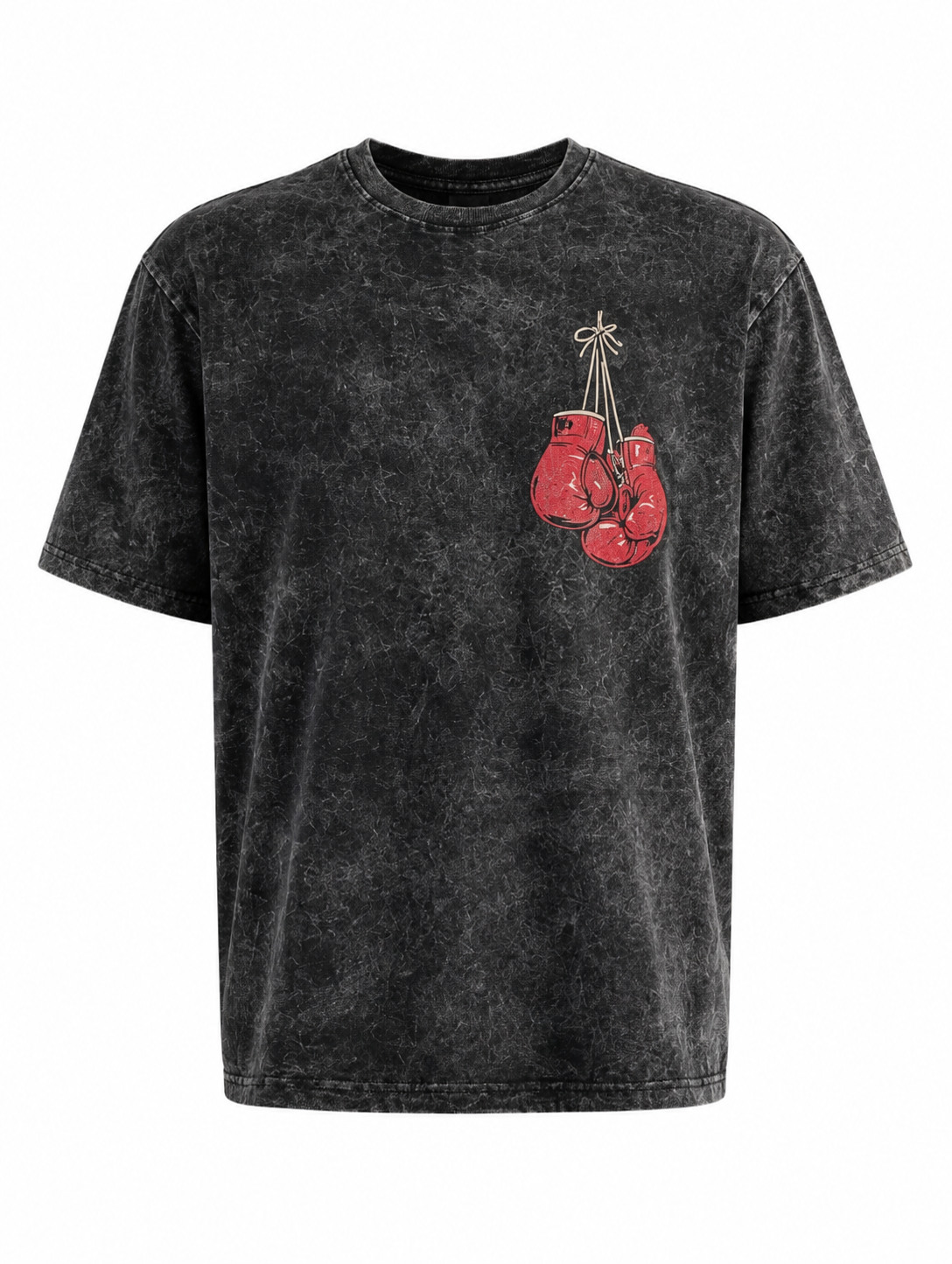Boxing Gloves Graphic Acid Wash Oversized T-Shirt - Black