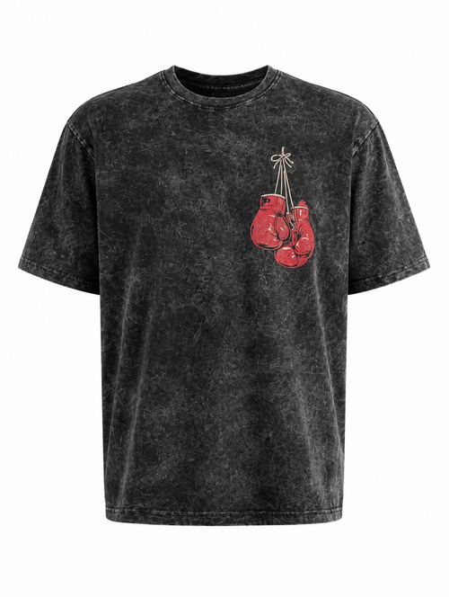 Boxing Gloves Graphic Acid Wash Oversized T-Shirt - Black