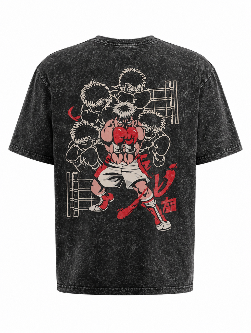 Boxing Gloves Graphic Acid Wash Oversized T-Shirt - Black