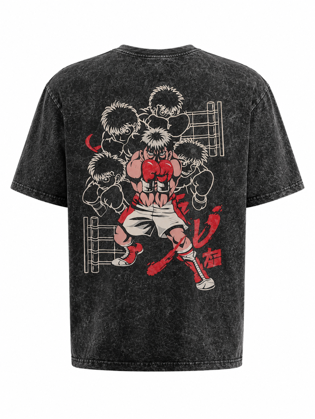 Boxing Gloves Graphic Acid Wash Oversized T-Shirt - Black