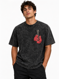 Boxing Gloves Graphic Acid Wash Oversized T-Shirt - Black