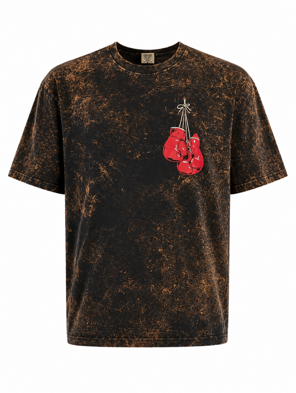 Boxing Gloves Graphic Acid Wash Oversized T-Shirt - Brown