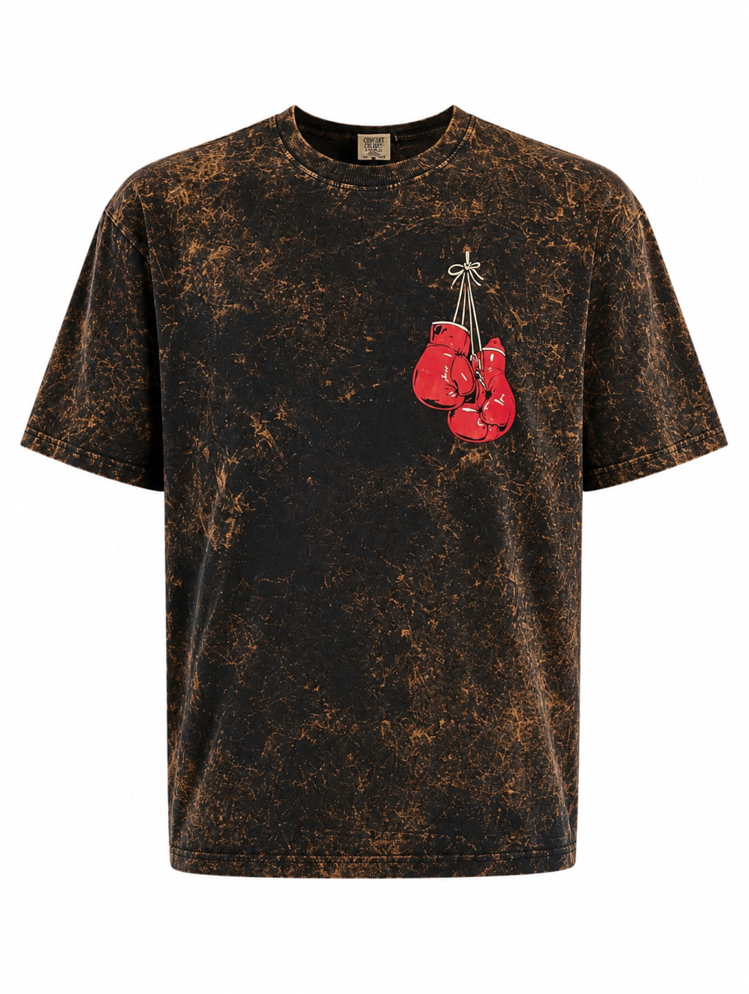 Boxing Gloves Graphic Acid Wash Oversized T-Shirt - Brown
