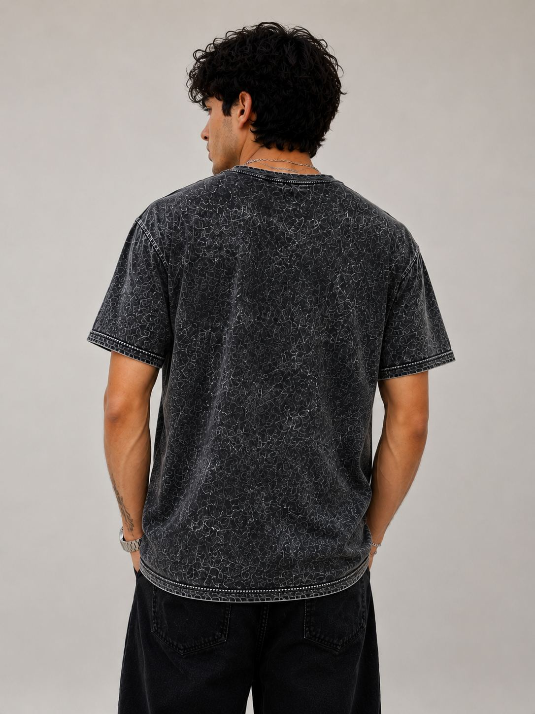 Marvel Logo Acid Wash Oversized T-Shirt - Black