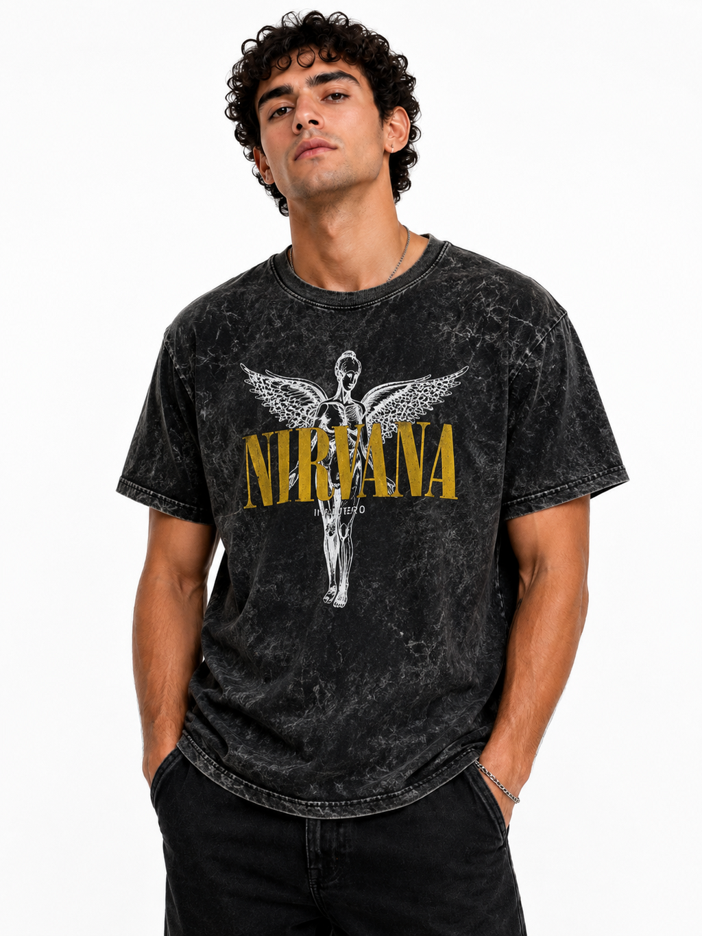 Nirvana In Utero Acid Wash Oversized T-Shirt - Black