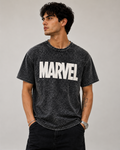 Marvel Logo Acid Wash Oversized T-Shirt - Black