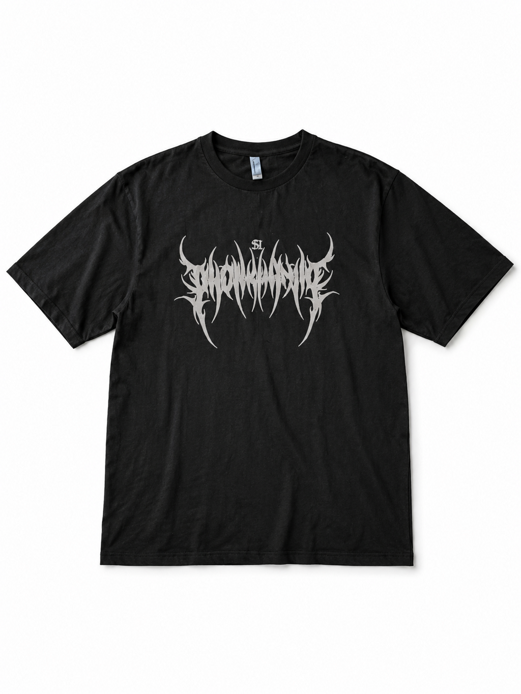 Gothic Metal Text Oversized T-Shirt - Black