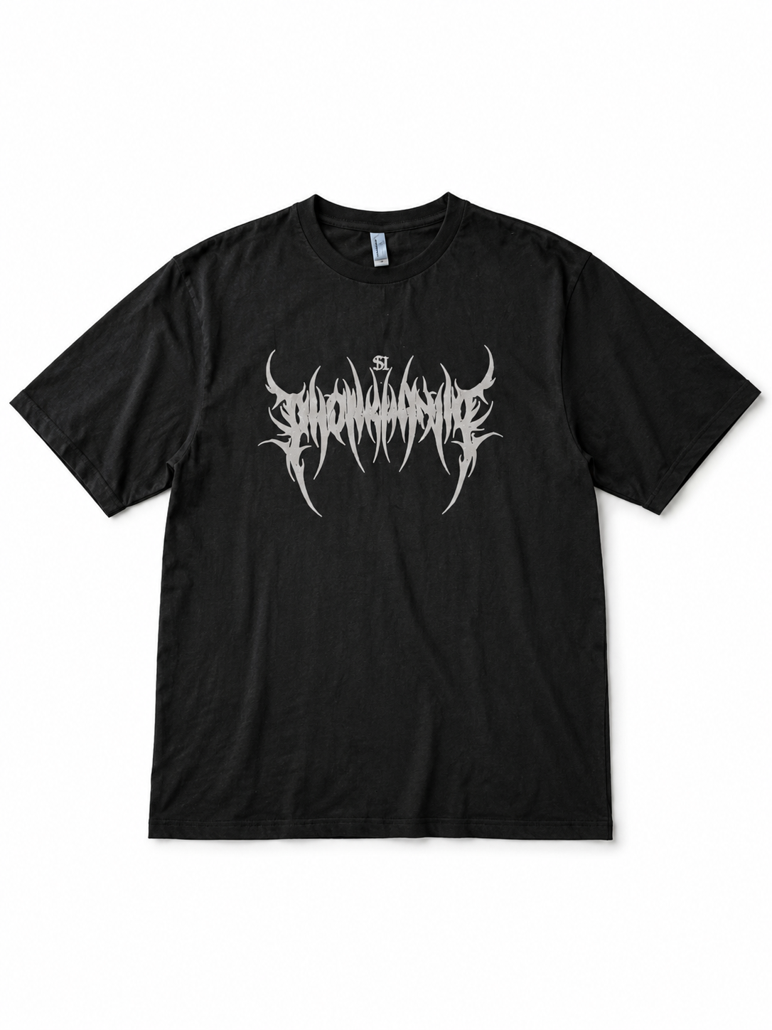Gothic Metal Text Oversized T-Shirt - Black