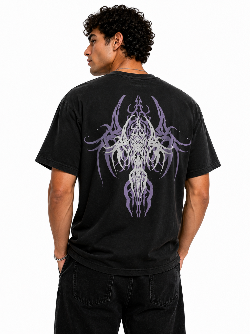 Gothic Metal Text Oversized T-Shirt - Black