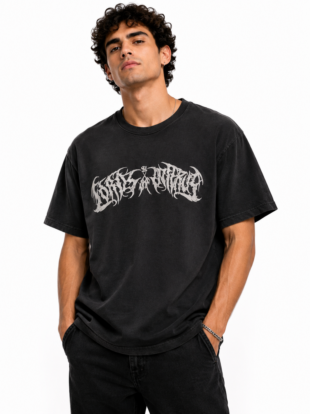 Gothic Arch Text Oversized T-Shirt - Black