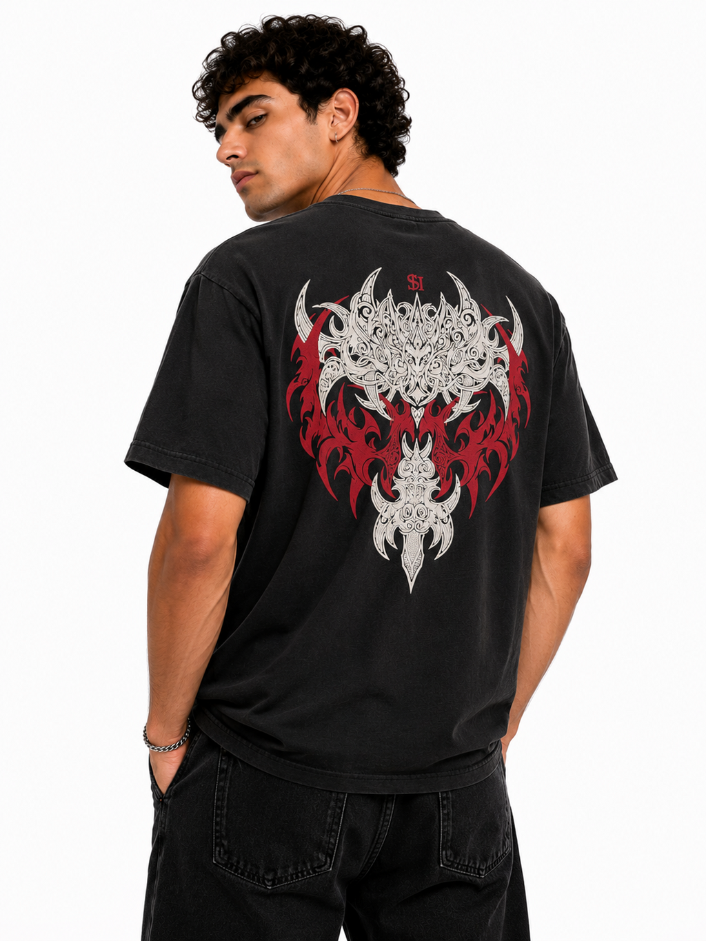 Gothic Arch Text Oversized T-Shirt - Black