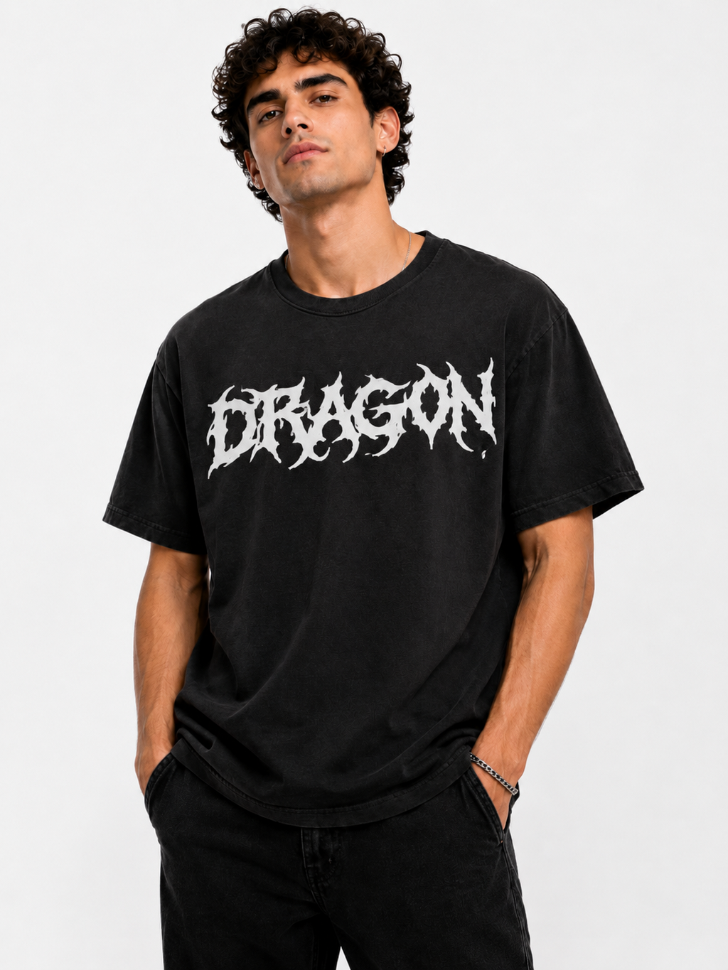 Dragon Gothic Text Oversized T-Shirt - Black