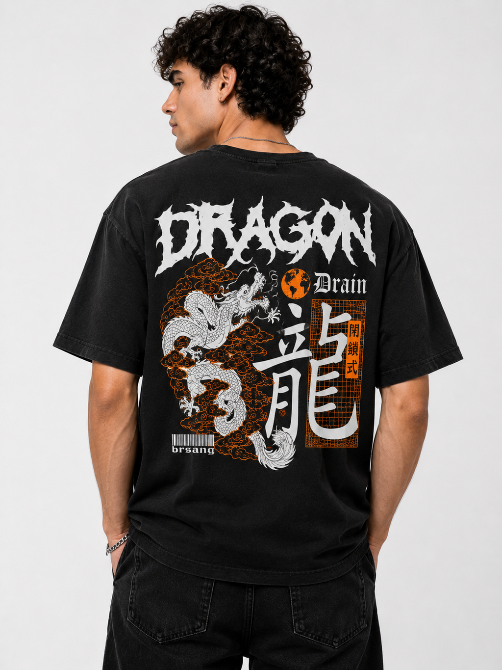 Dragon Gothic Text Oversized T-Shirt - Black