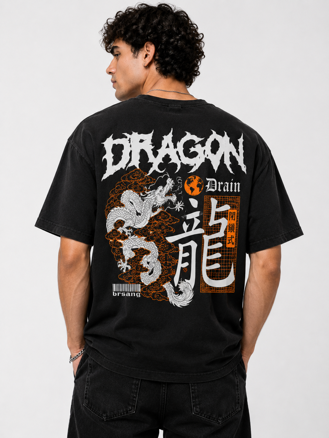 Dragon Gothic Text Oversized T-Shirt - Black