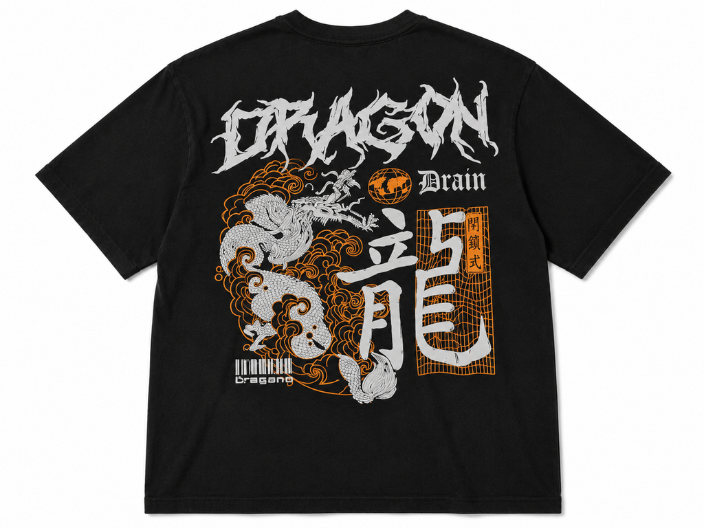 Dragon Gothic Text Oversized T-Shirt - Black