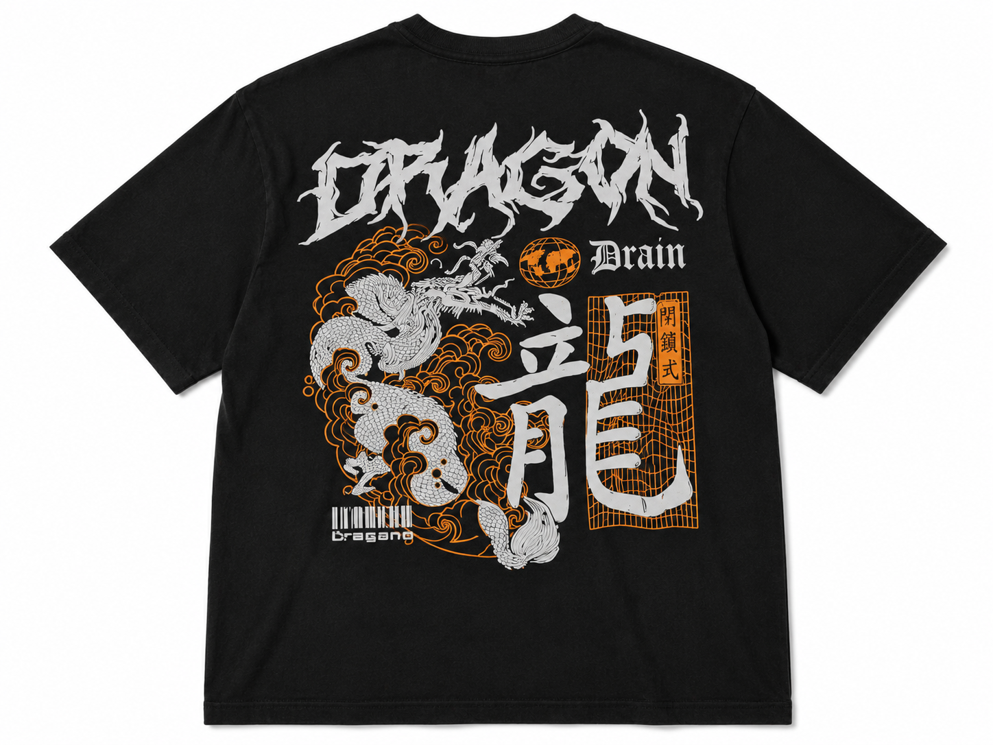 Dragon Gothic Text Oversized T-Shirt - Black