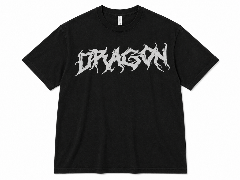 Dragon Gothic Text Oversized T-Shirt - Black