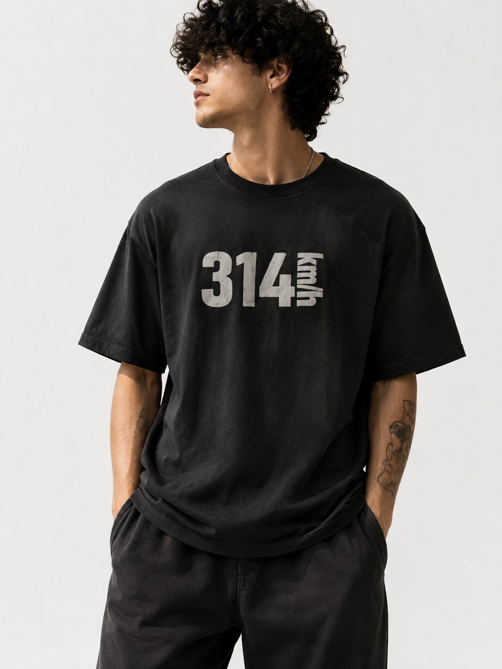 314 KMH Speed Graphic Oversized T-Shirt - Black