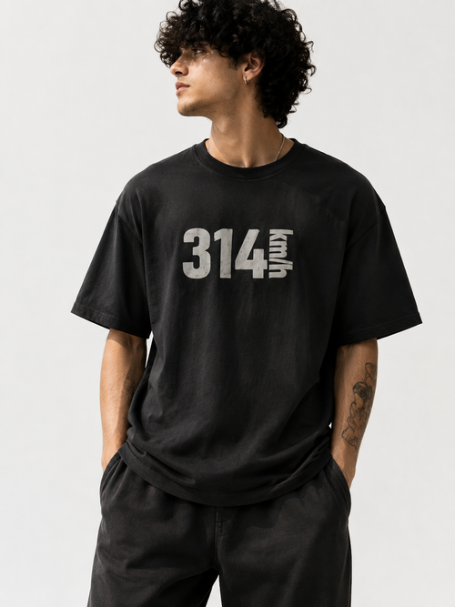 314 KMH Speed Graphic Oversized T-Shirt - Black