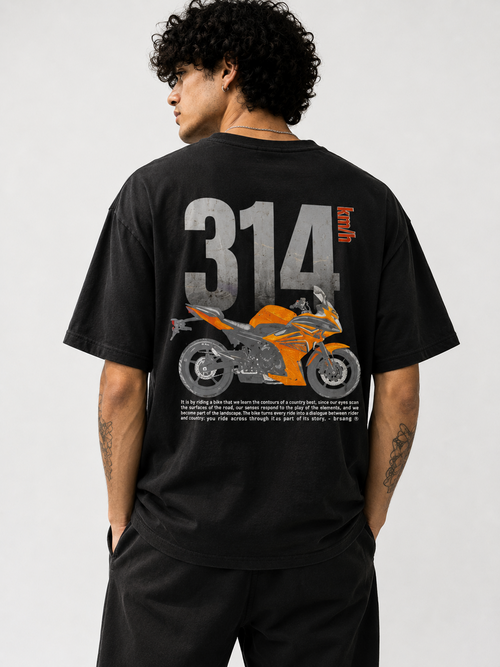 314 KMH Speed Graphic Oversized T-Shirt - Black