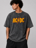 AC/DC Logo Acid Wash Oversized T-Shirt - Black