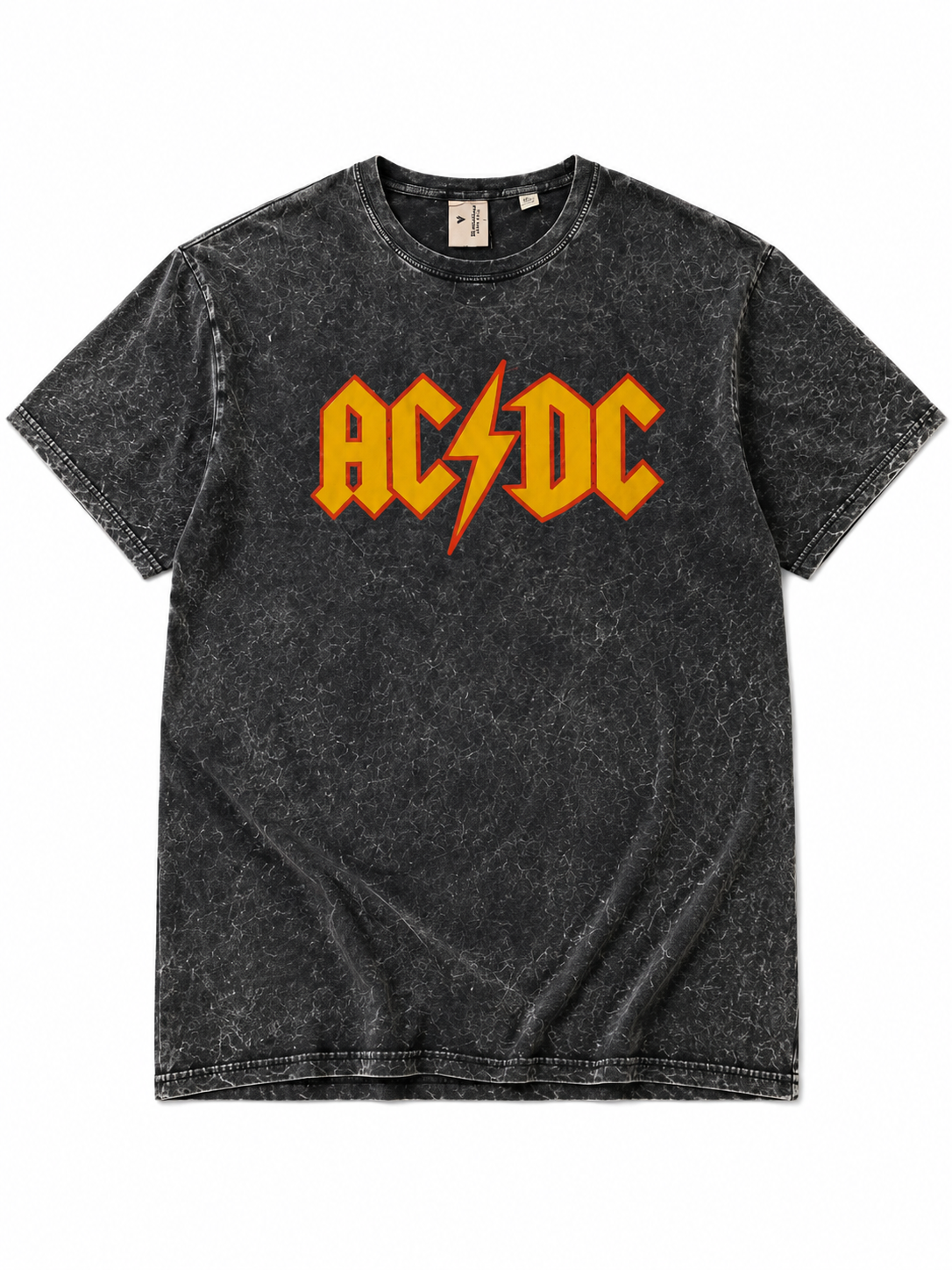 AC/DC Logo Acid Wash Oversized T-Shirt - Black