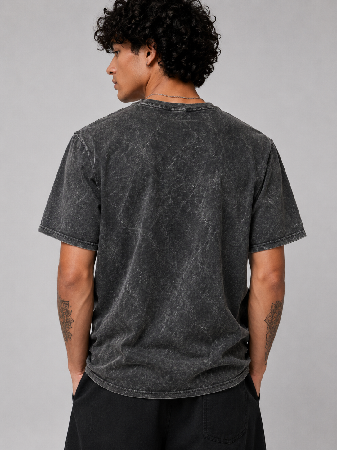 AC/DC Logo Acid Wash Oversized T-Shirt - Black