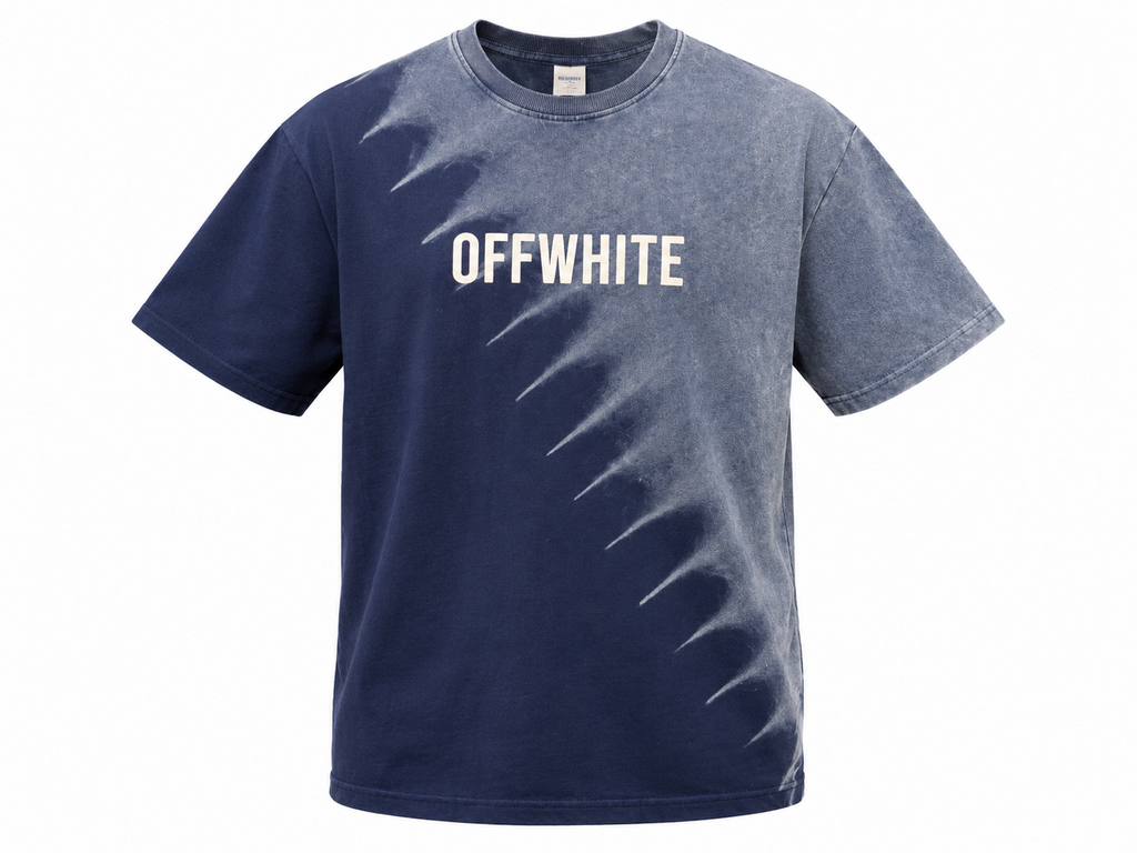Bold Text Acid-Wash Tee - Navy