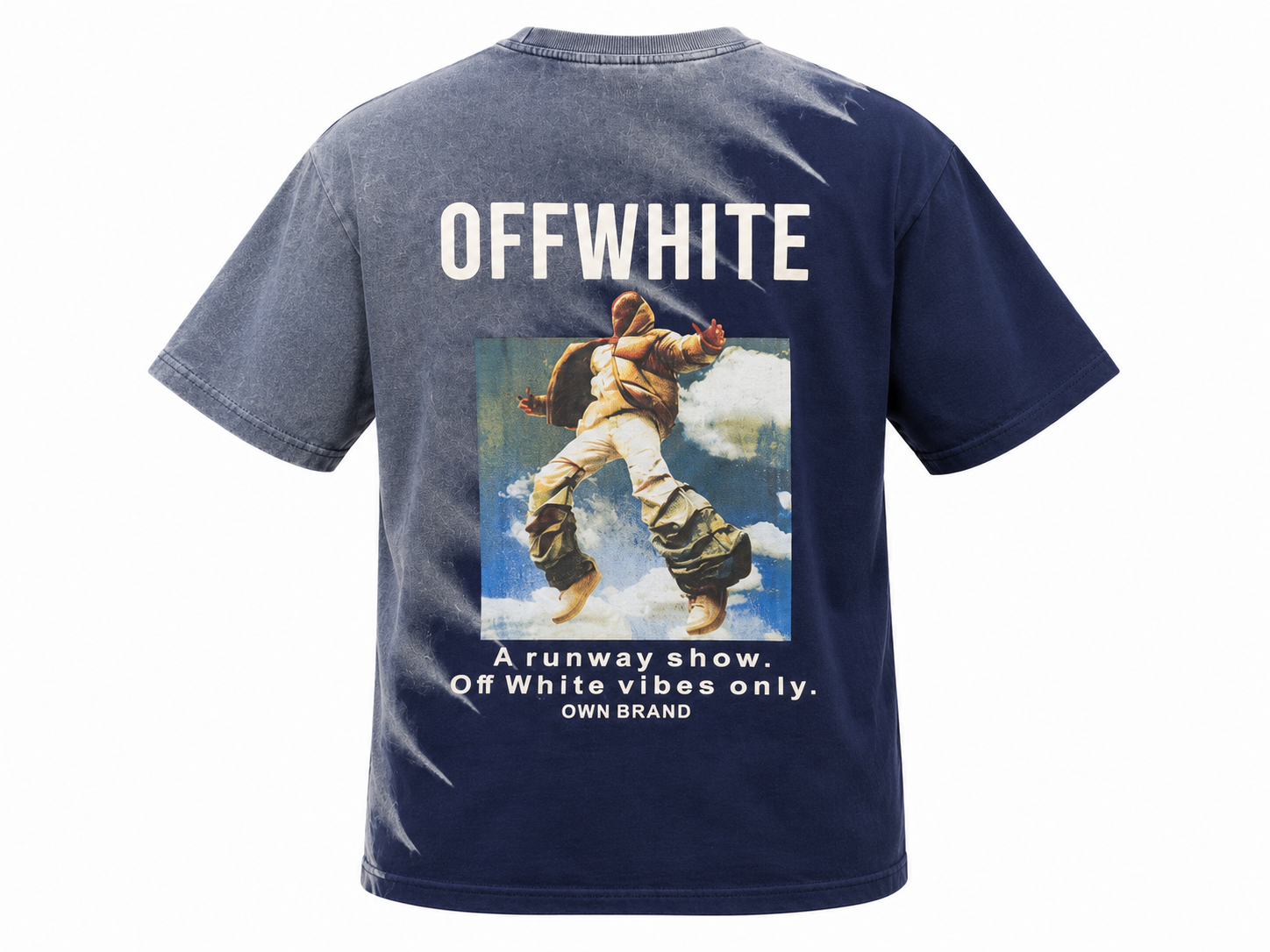 Bold Text Acid-Wash Tee - Navy