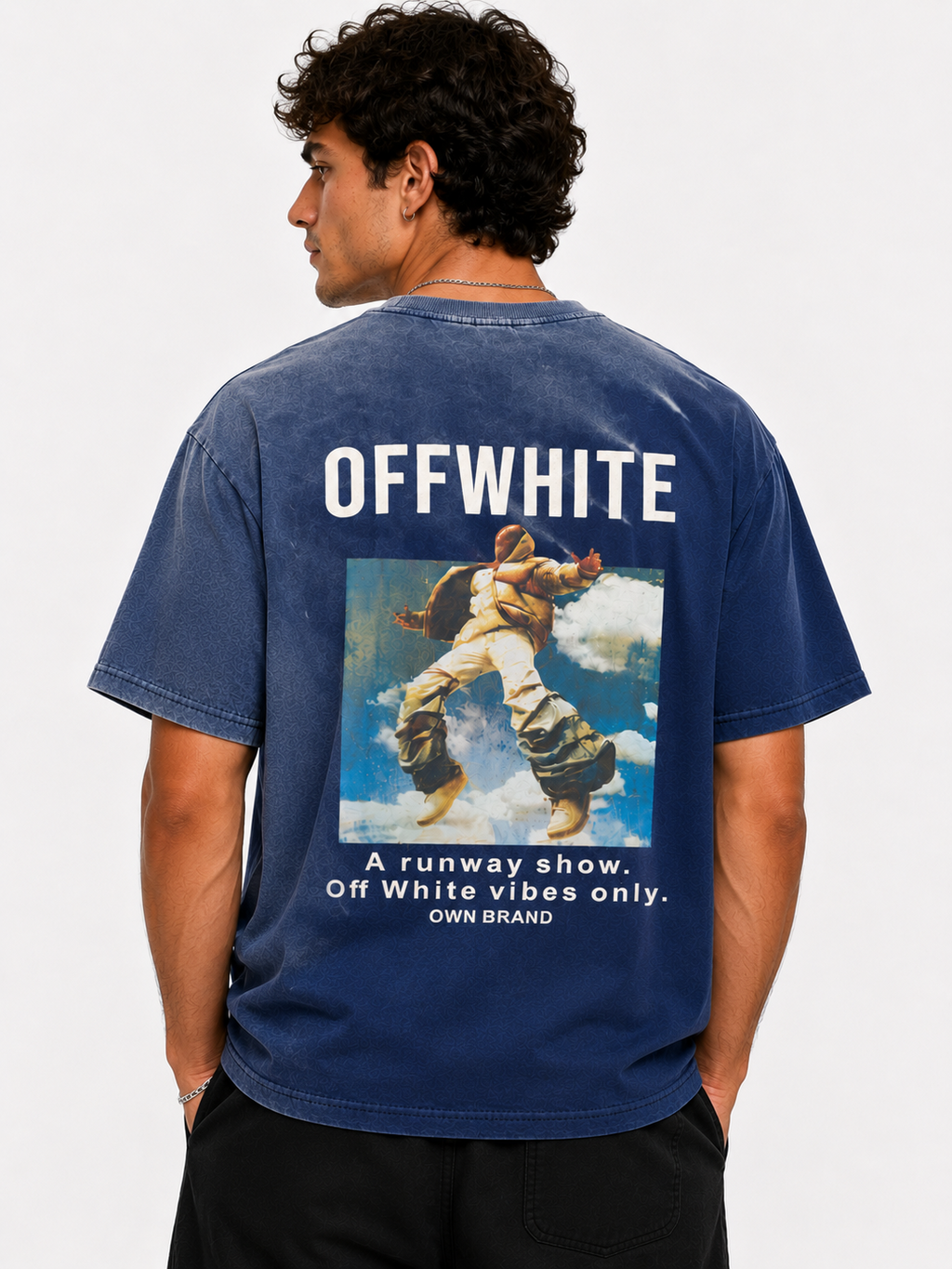 Bold Text Acid-Wash Tee - Navy