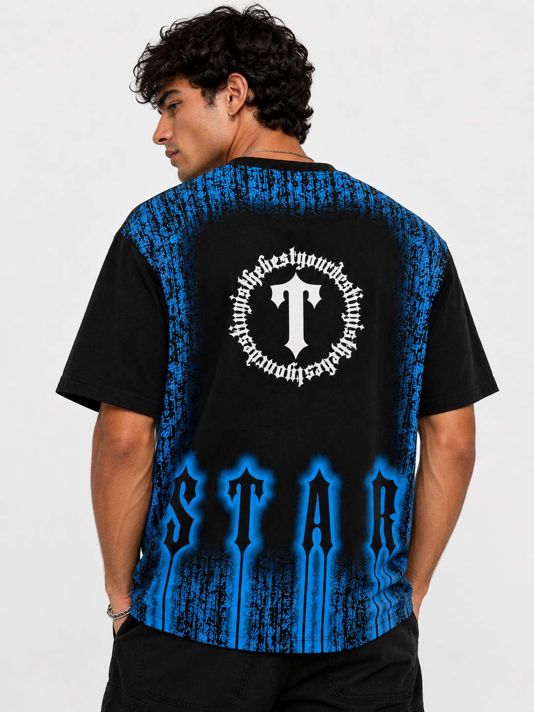 Urban Typographic Graphic Tee - Black/Blue